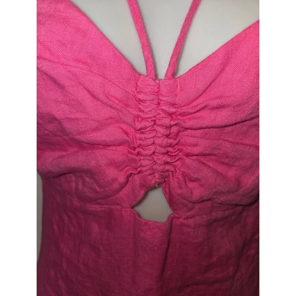Mng Mango Hot Pink Linen Mini Dress Sundress Size 2